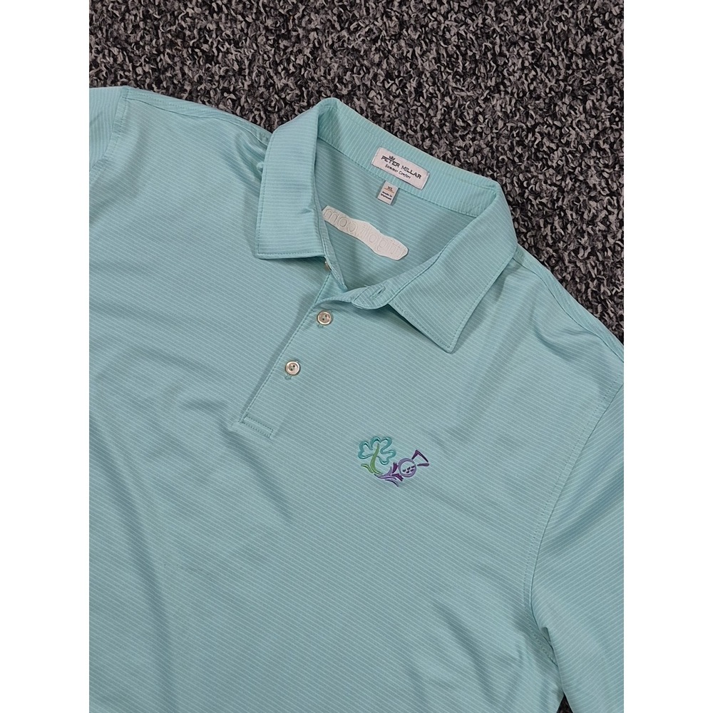 Peter Millar‎ Summer Comfort Golf Polo Shirt Mens XL Blue Stripe Stretch
